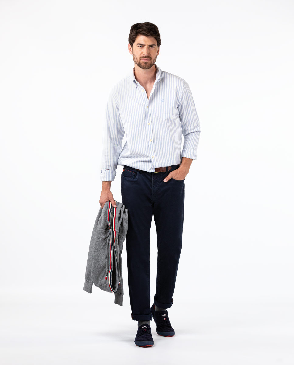 Camisa Oxford Butcher Blanco Azul