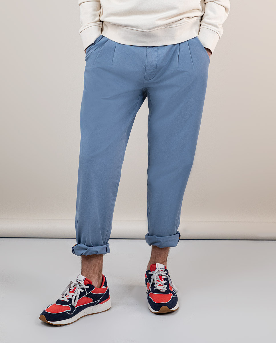 Pantalon Chino Pinces Bleu