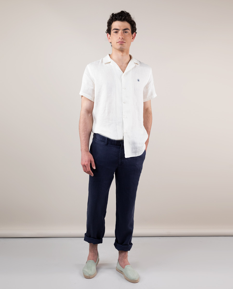 Pantalon Teint Sur Pièce Lin Marine