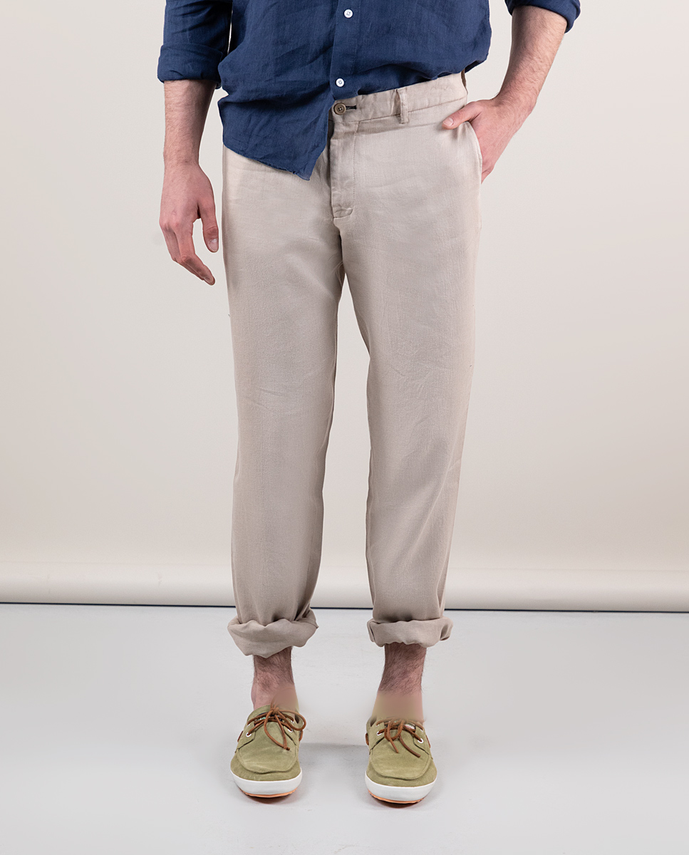 Pantalon Teint Sur Pièce Lin Beige