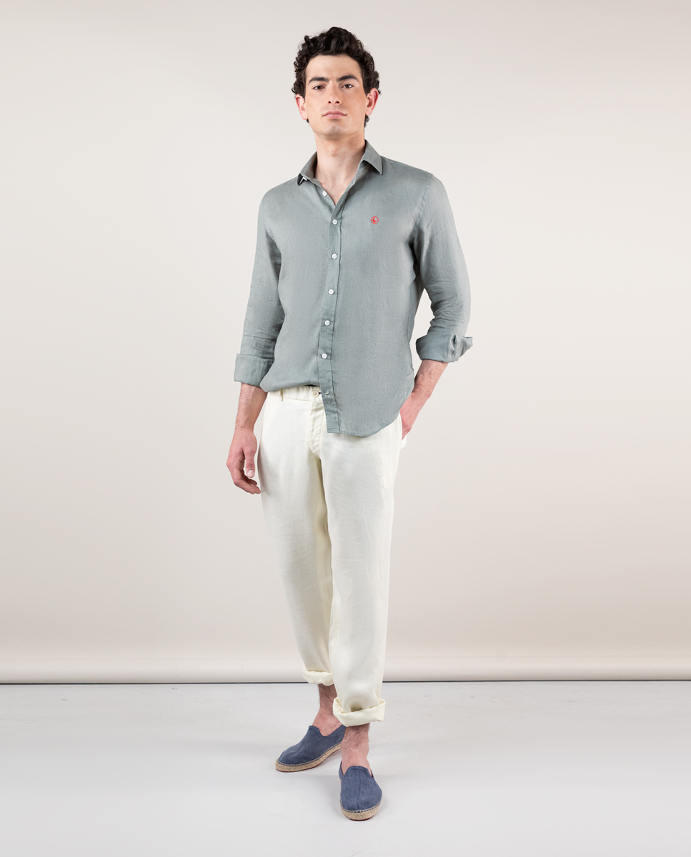 Pantalon Teint Sur Pièce Lin Écru