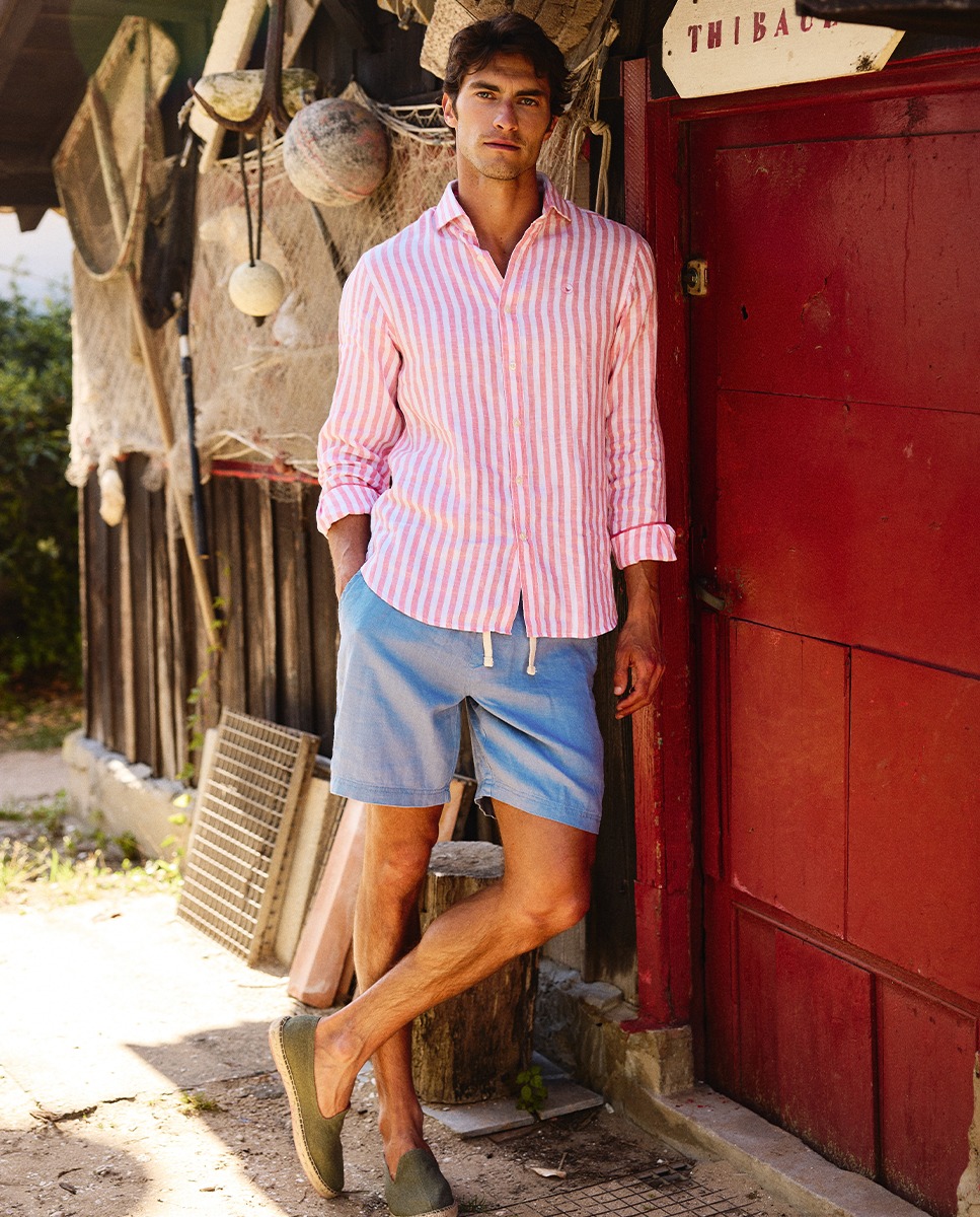 Bermuda Lino Garment Dyed Azul