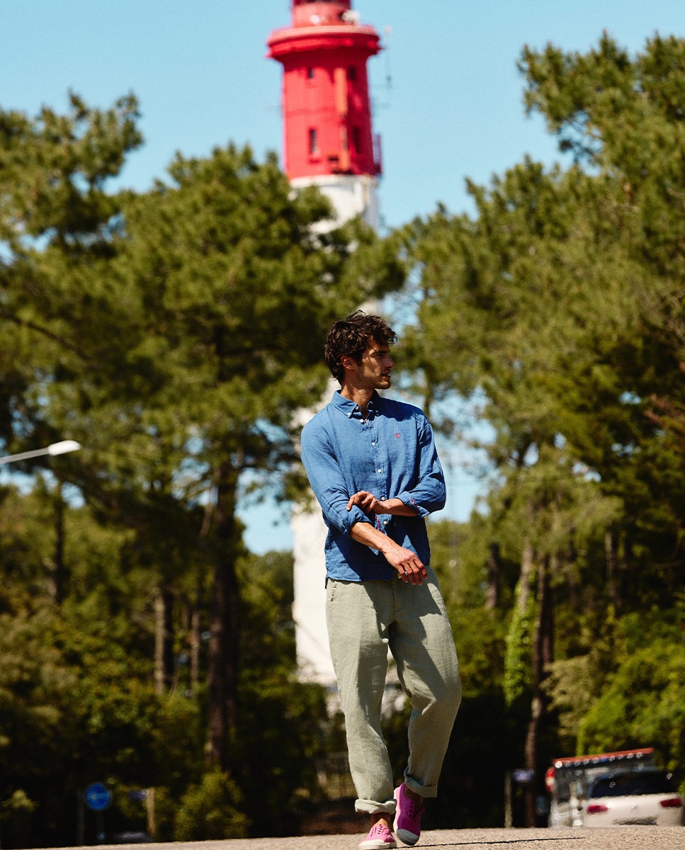 Pantalón Lino Garment Dyed Verde