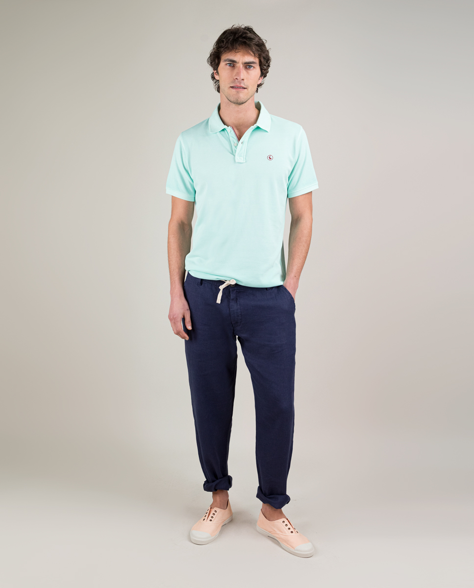 Stretchy Garment Dyed Navy Linen Trousers