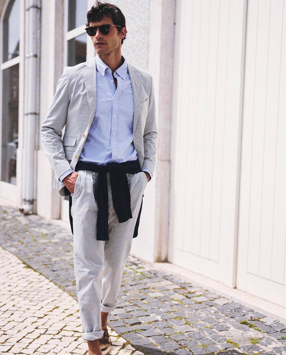 Pantalón Coordinado Seersucker Azul