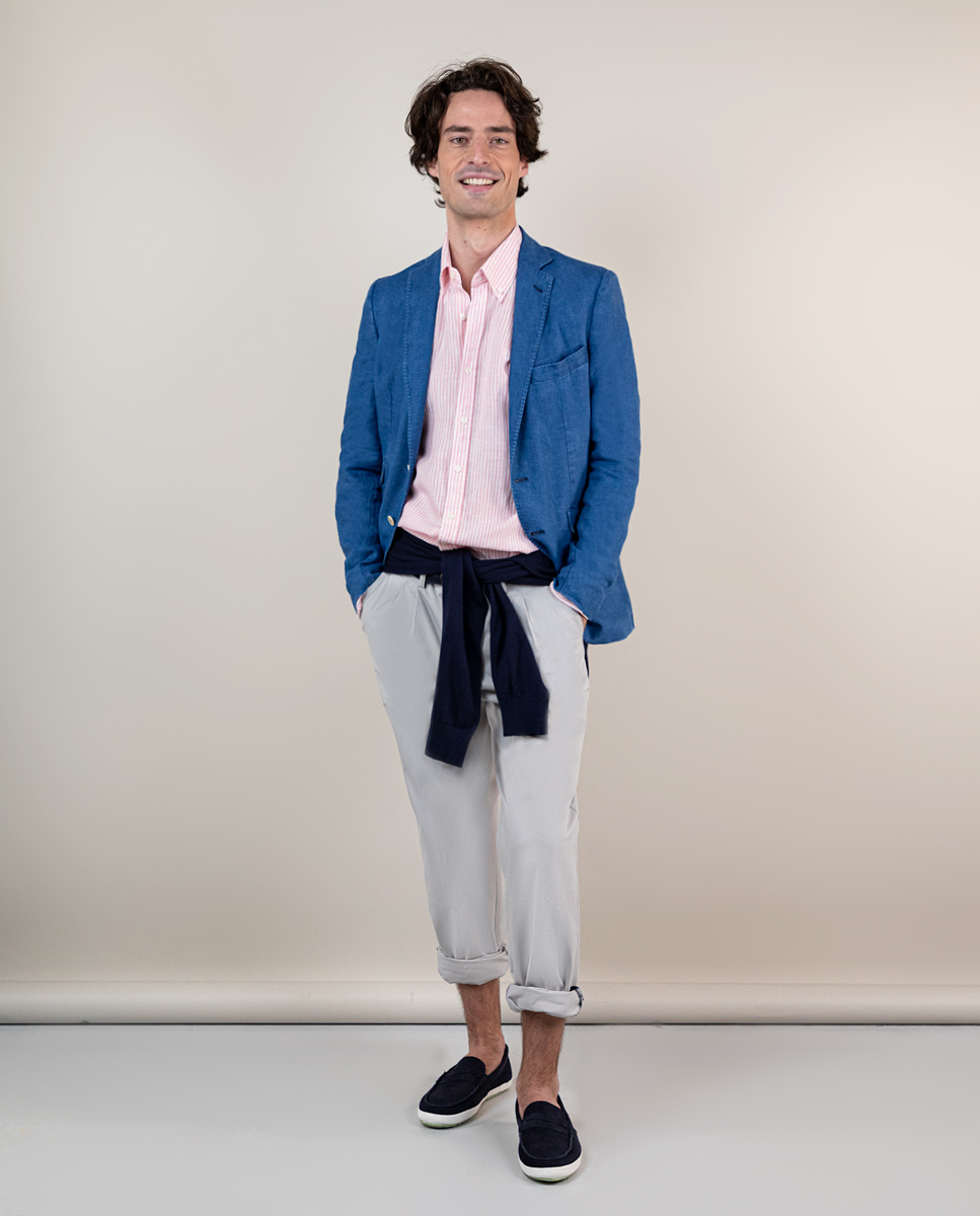 Americana Lino Lavado Azul