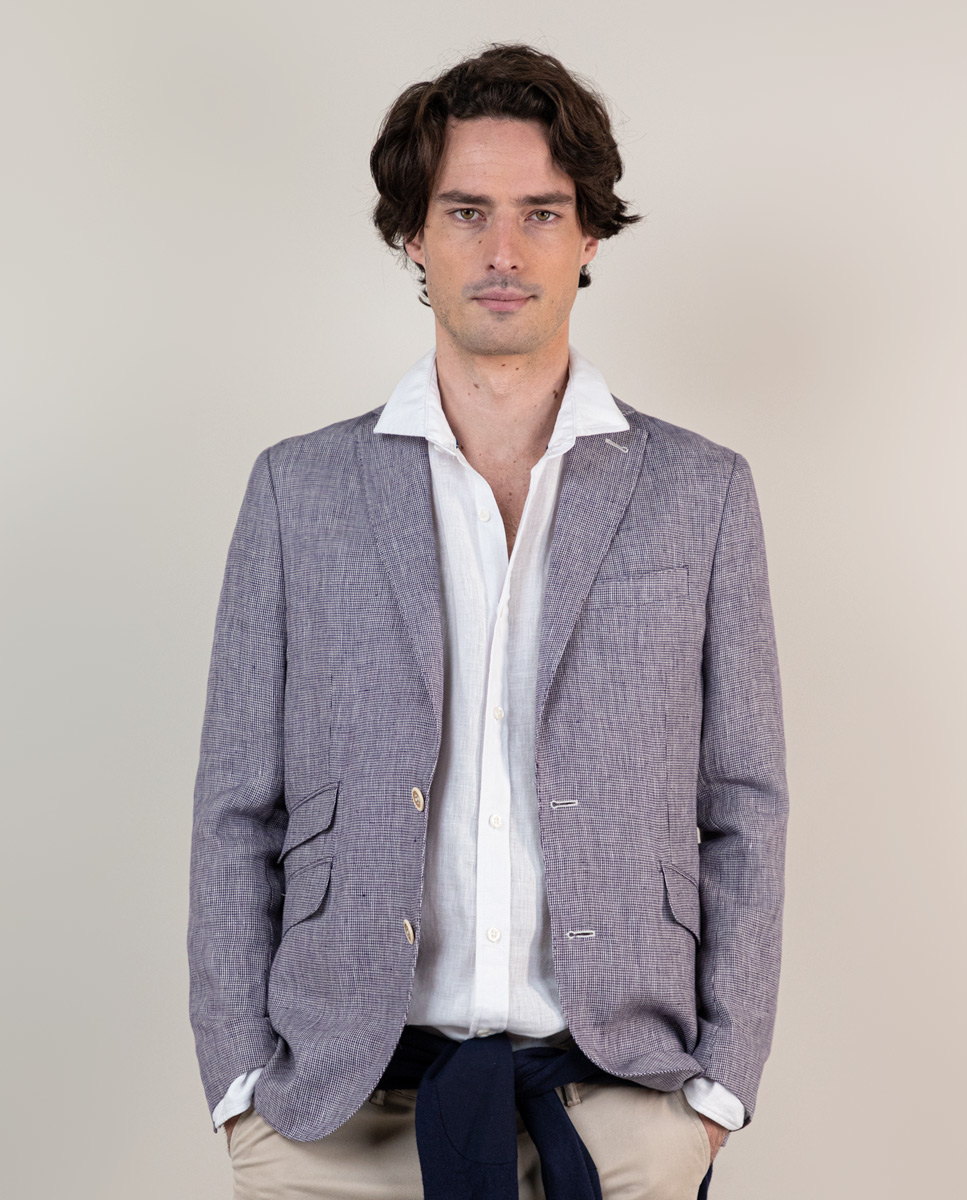Houndstooth Linen Blazer