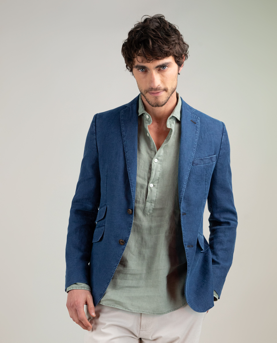 Americana Lino Lavado Azul