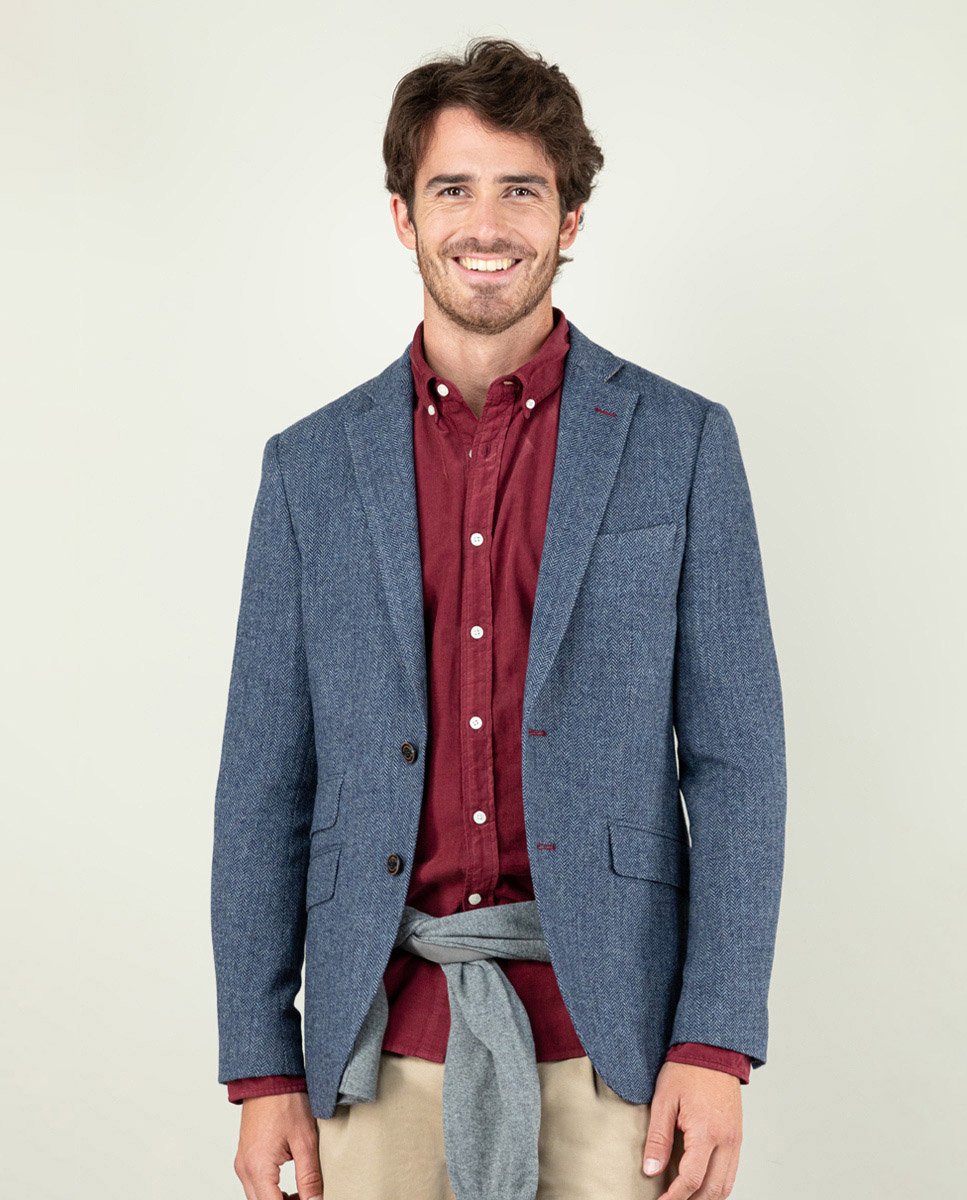 Americana Espiga Lana Marino