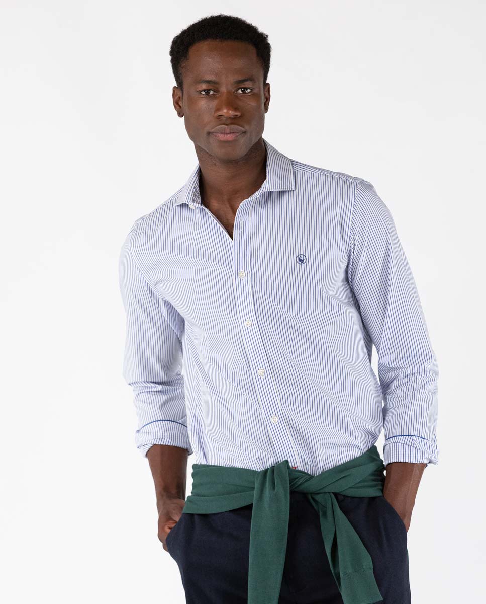 Blue Butcher Stripe Poplin Shirt