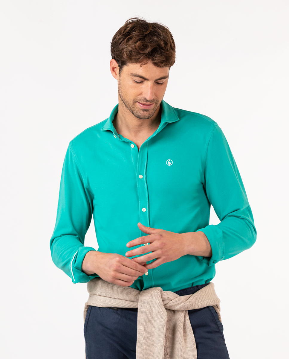 Camisa Pique Garment Dye Verde