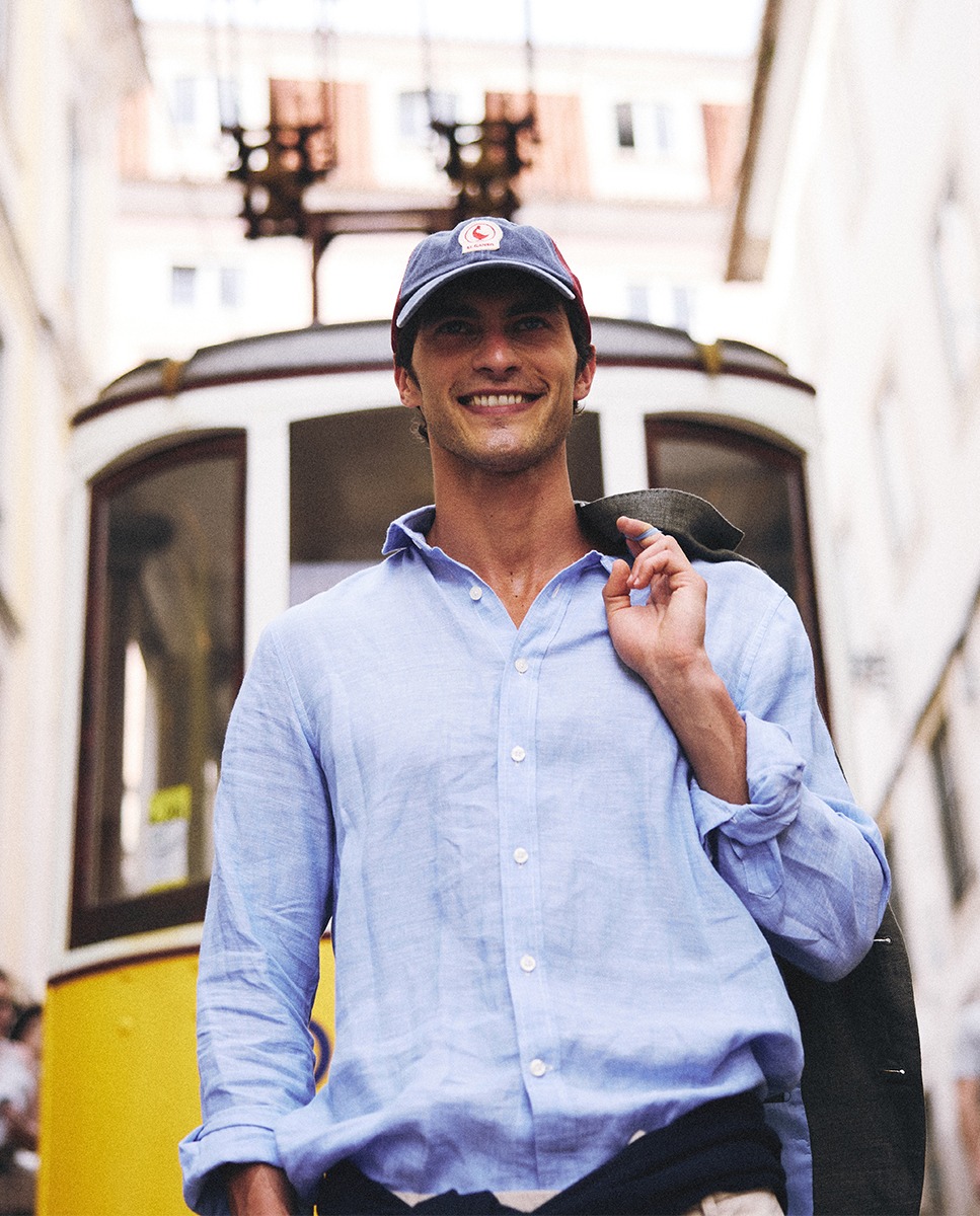 Camisa Lino Chambray Celeste