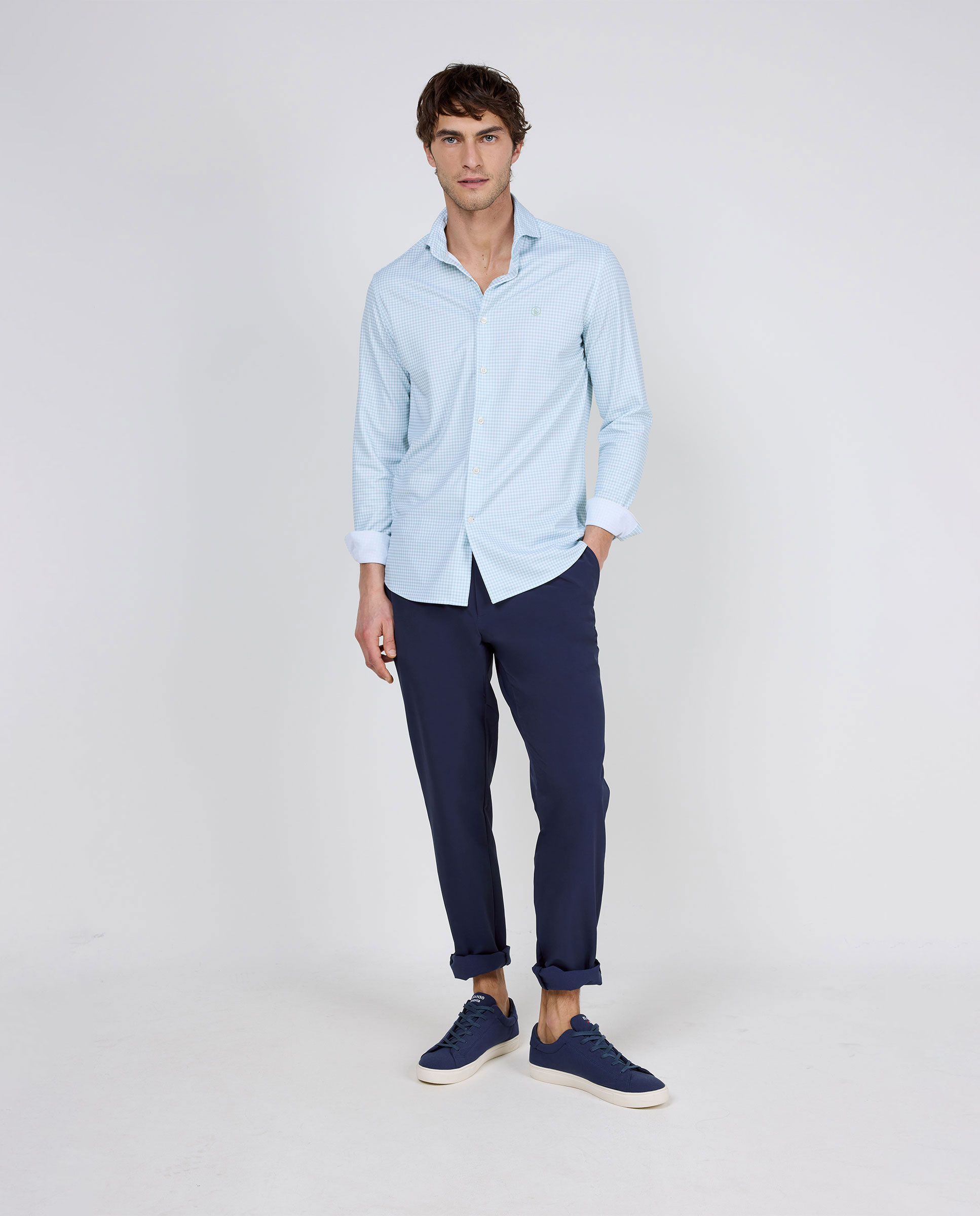 Sepiafarbenes Hemd, grün-weiß kariert