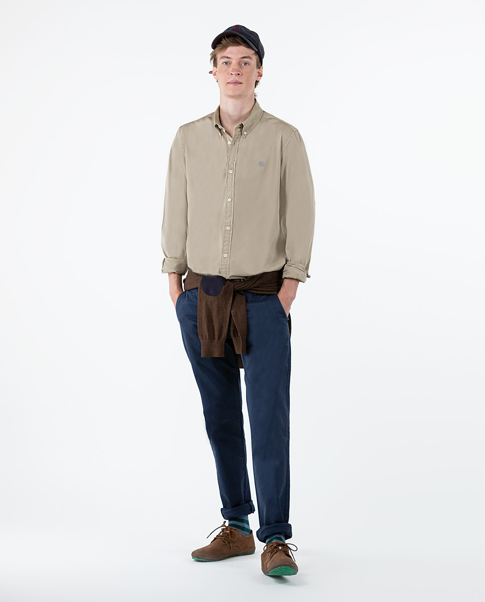 Garment Dyed Beige Twill Shirt