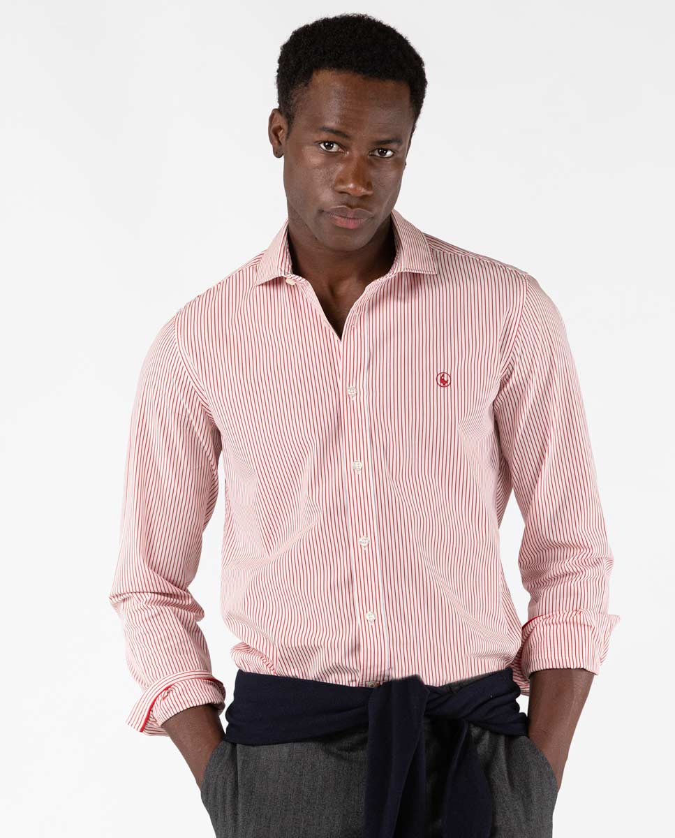 Red Butcher Stripe Poplin Shirt