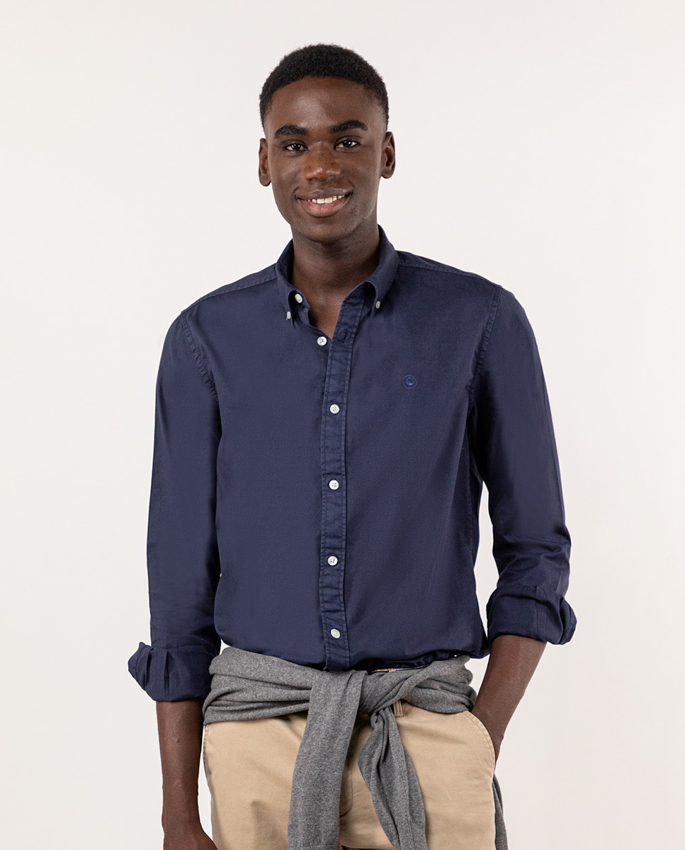 Chemise Twill Teinte Sur Pièce Marine