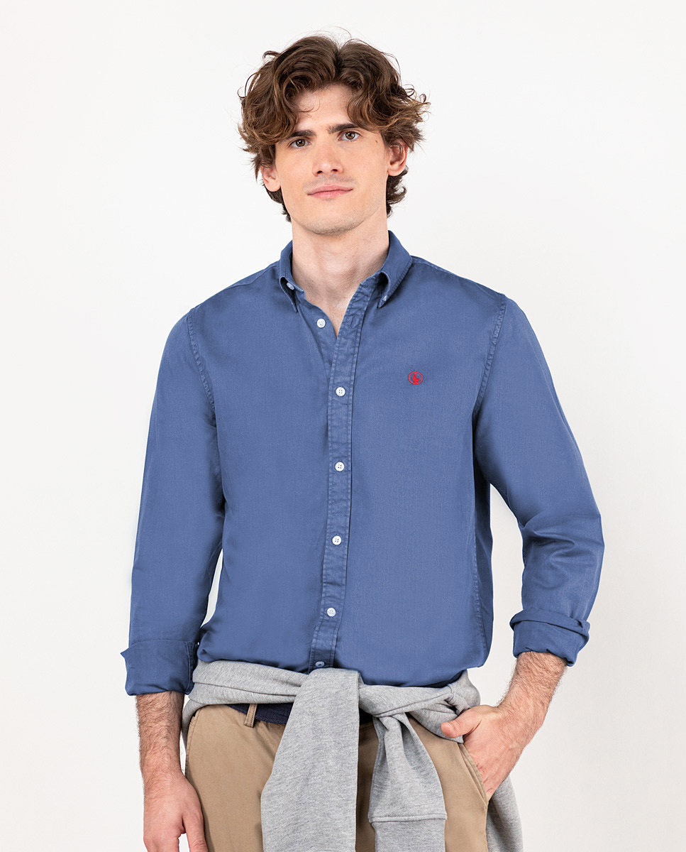 Chemise Twill Teinte Sur Pièce Bleu Klein