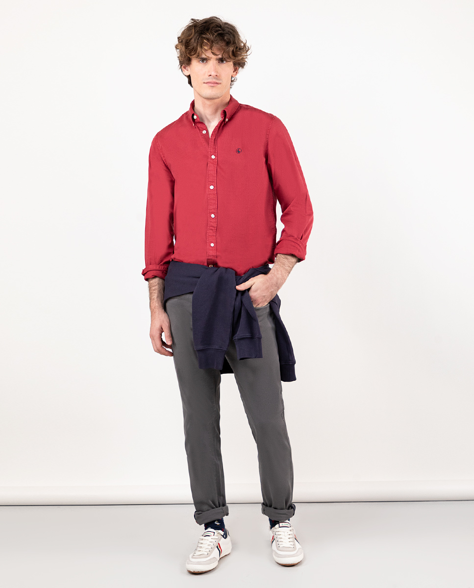 Chemise Twill Teinte Sur Pièce Bordeaux