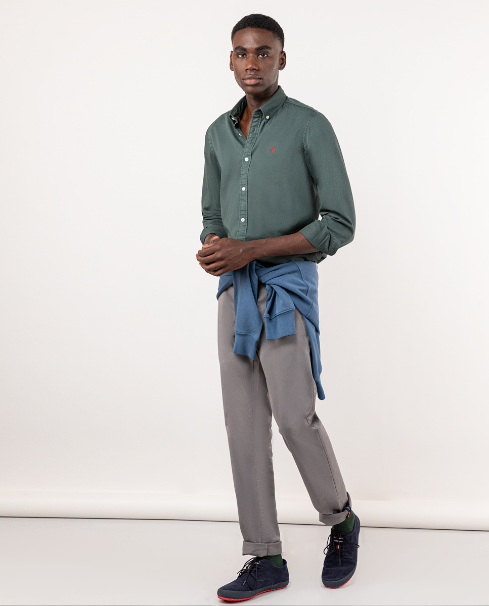 Chemise Twill Teinte Sur Pièce Verte