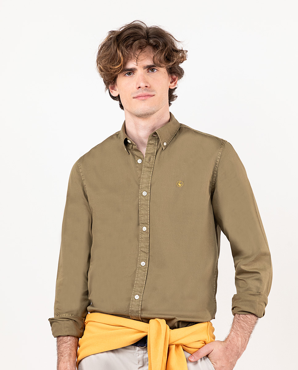 Chemise Twill Teinte Sur Pièce Kaki