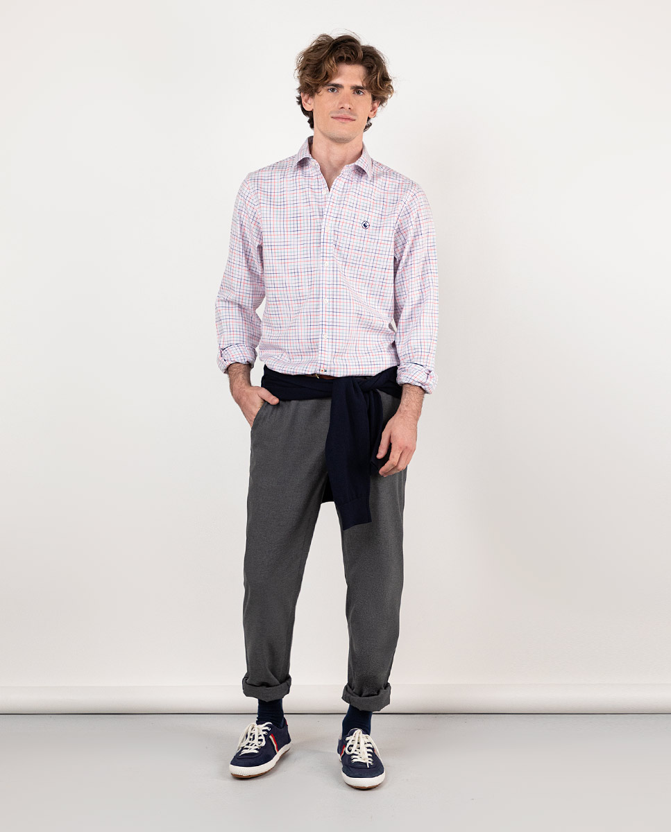 Hemd Tattersall-Karo Profil Marineblau und Orange