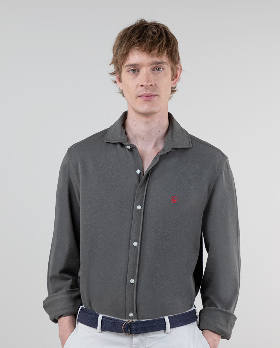 Hemd Struktur Garment Dyed Grün