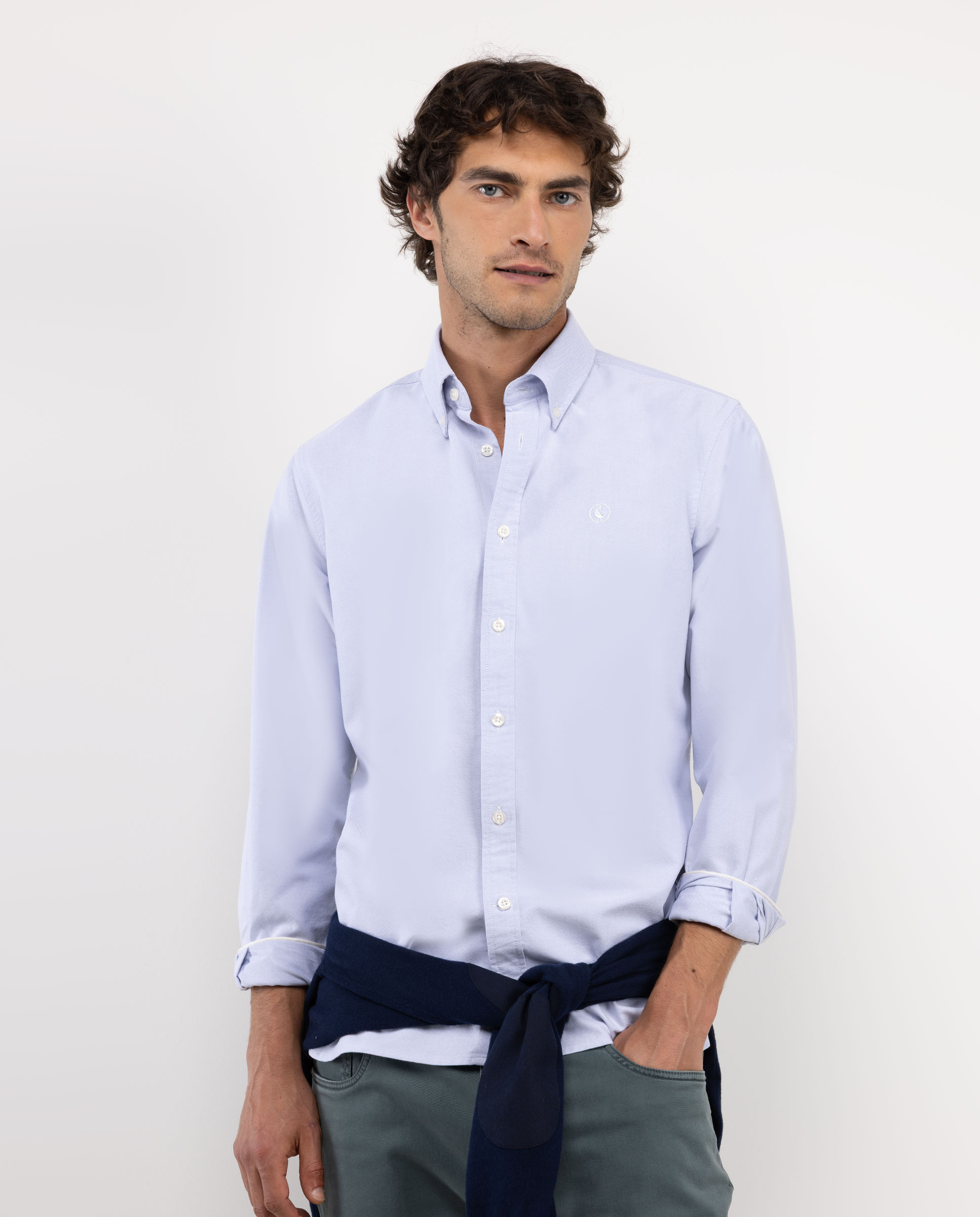 Solid-coloured Grey Oxford Shirt