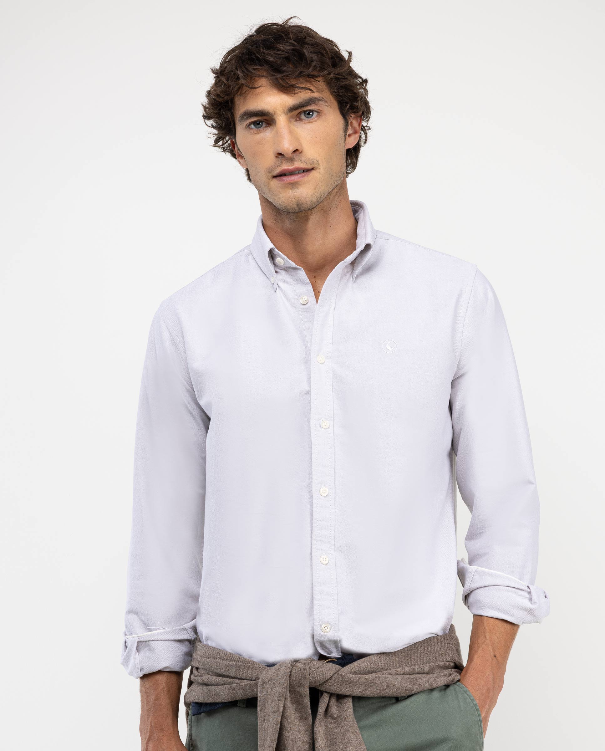 Solid-coloured Tan Oxford Shirt