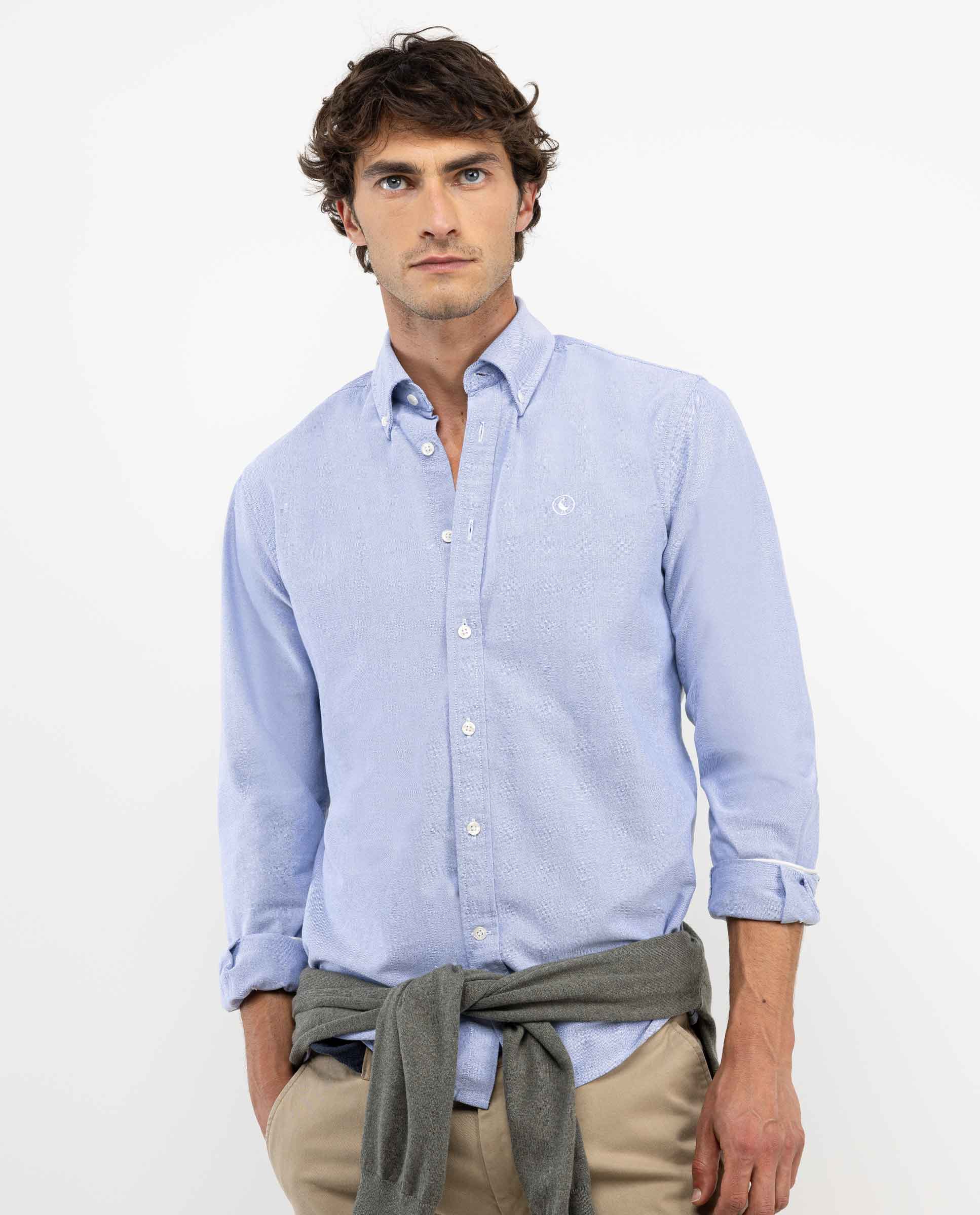 Navy Solid-Coloured Oxford Shirt