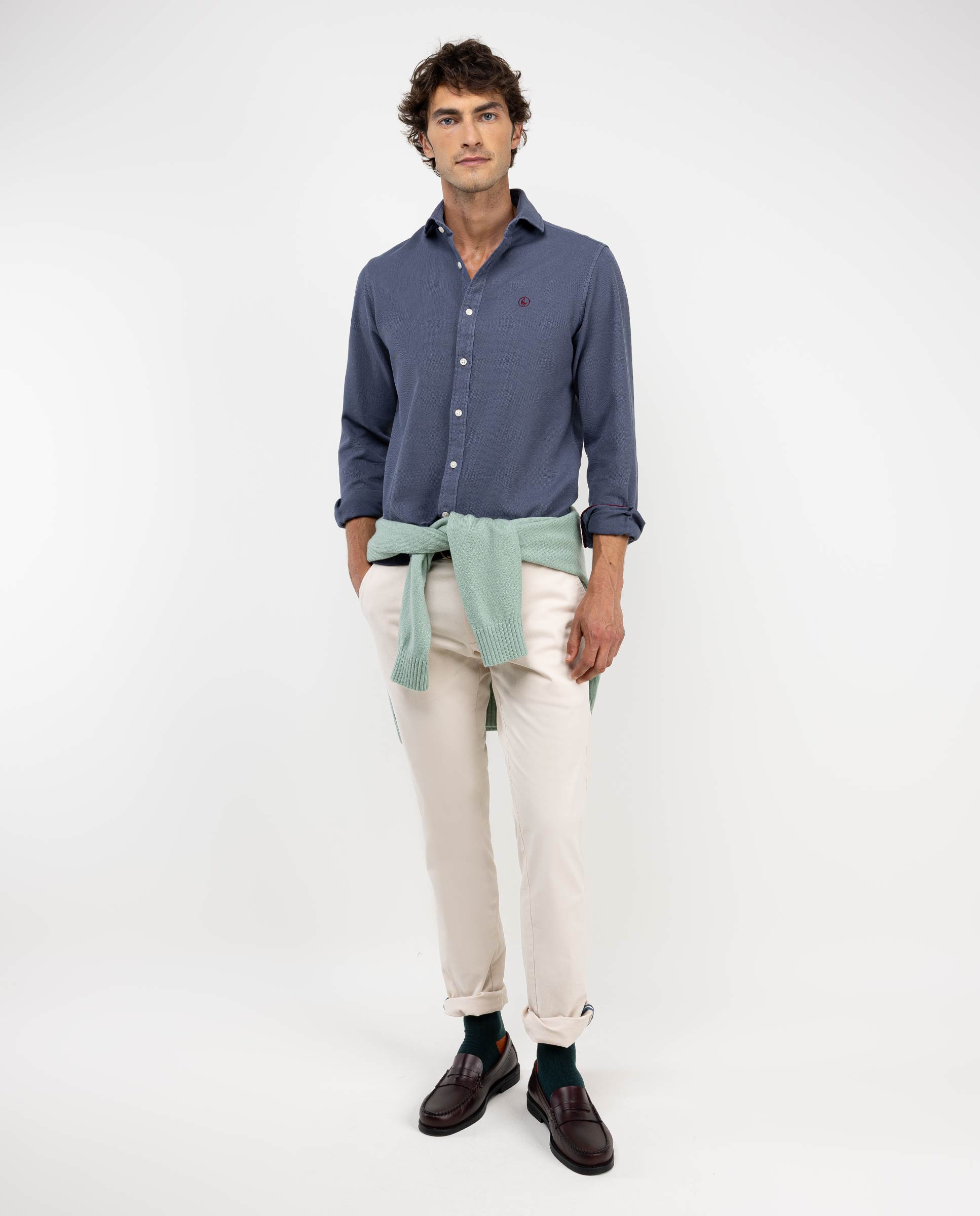 Blue-Grey Textured Cotton Shirt