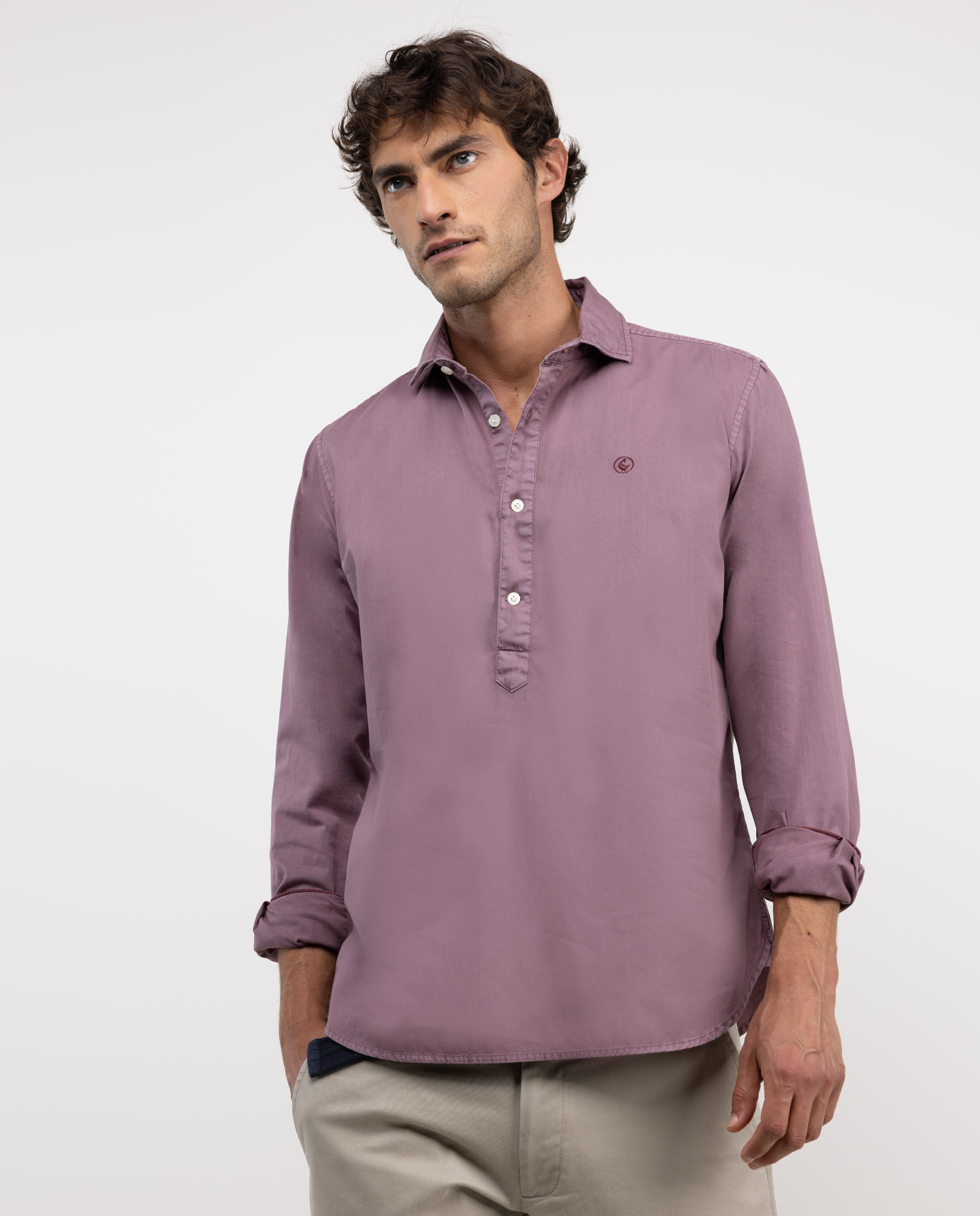 Maroon Garment Dyed Twill Popover Shirt