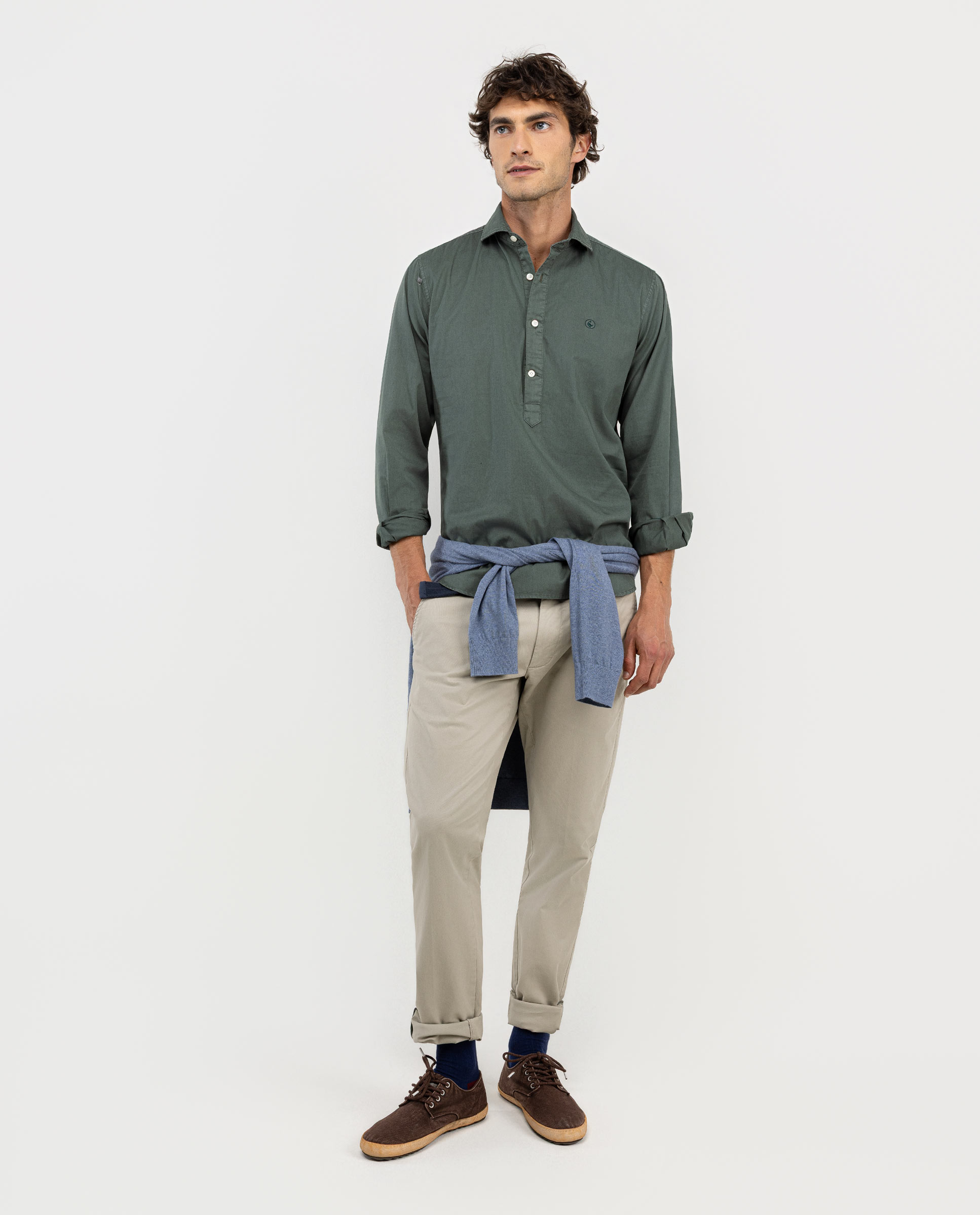 Green Garment Dyed Twill Popover Shirt
