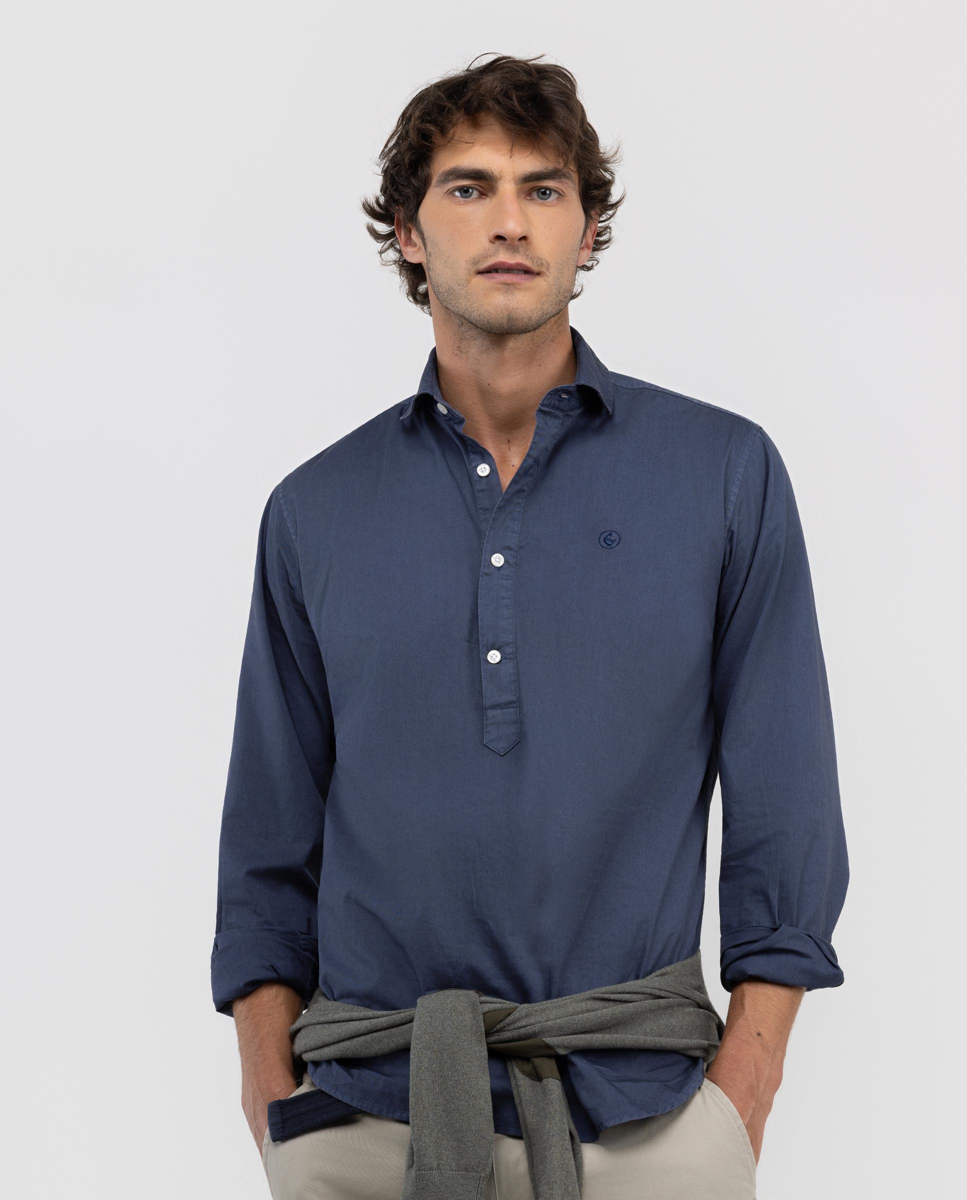 Navy Garment Dyed Twill Popover Shirt