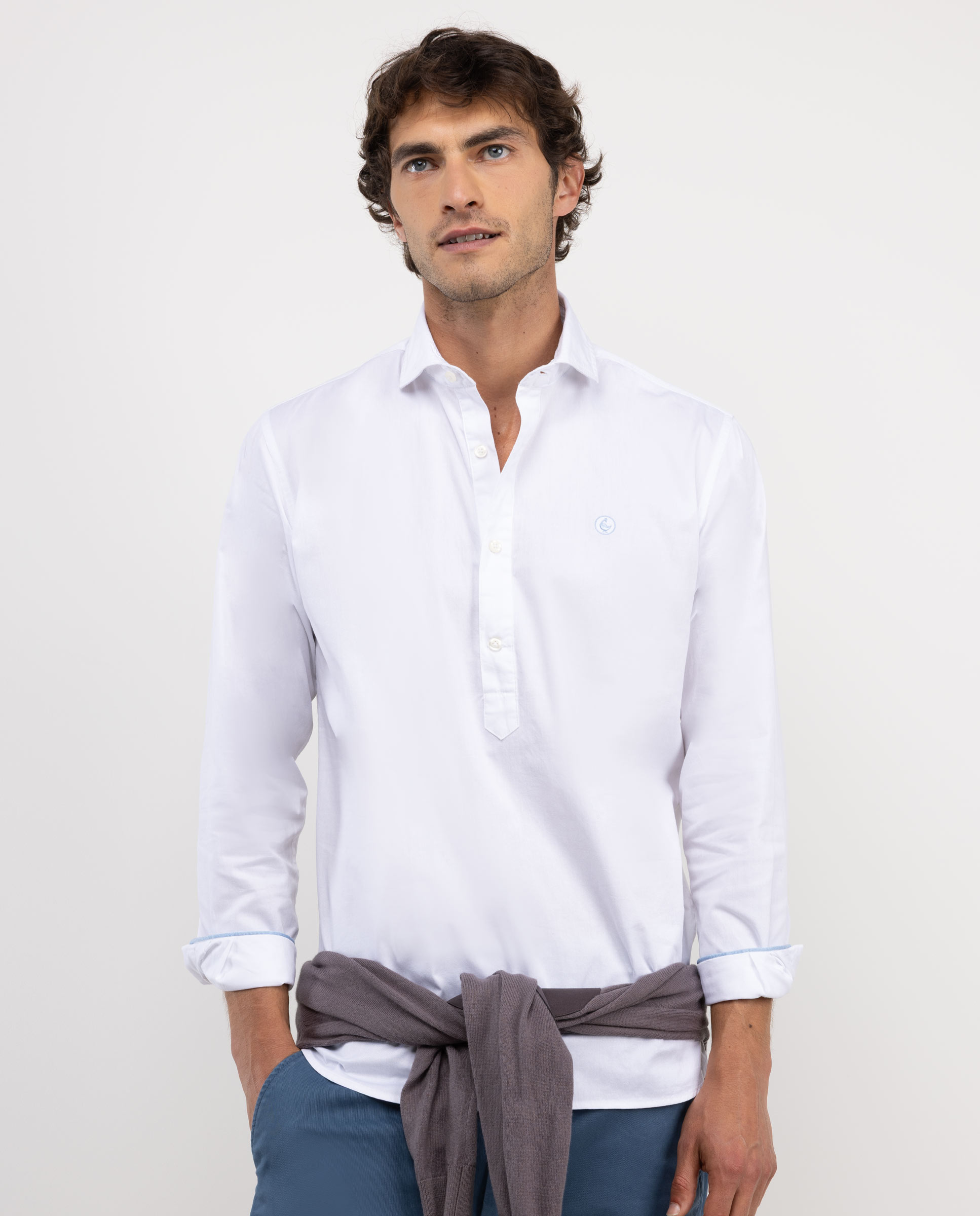 White Garment Dyed Twill Popover Shirt
