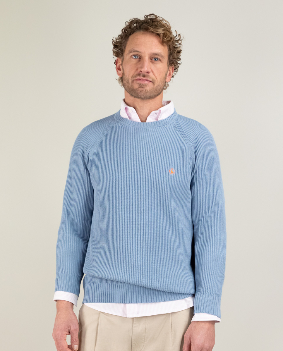 Pull Côte Perlée Bleu Moyen