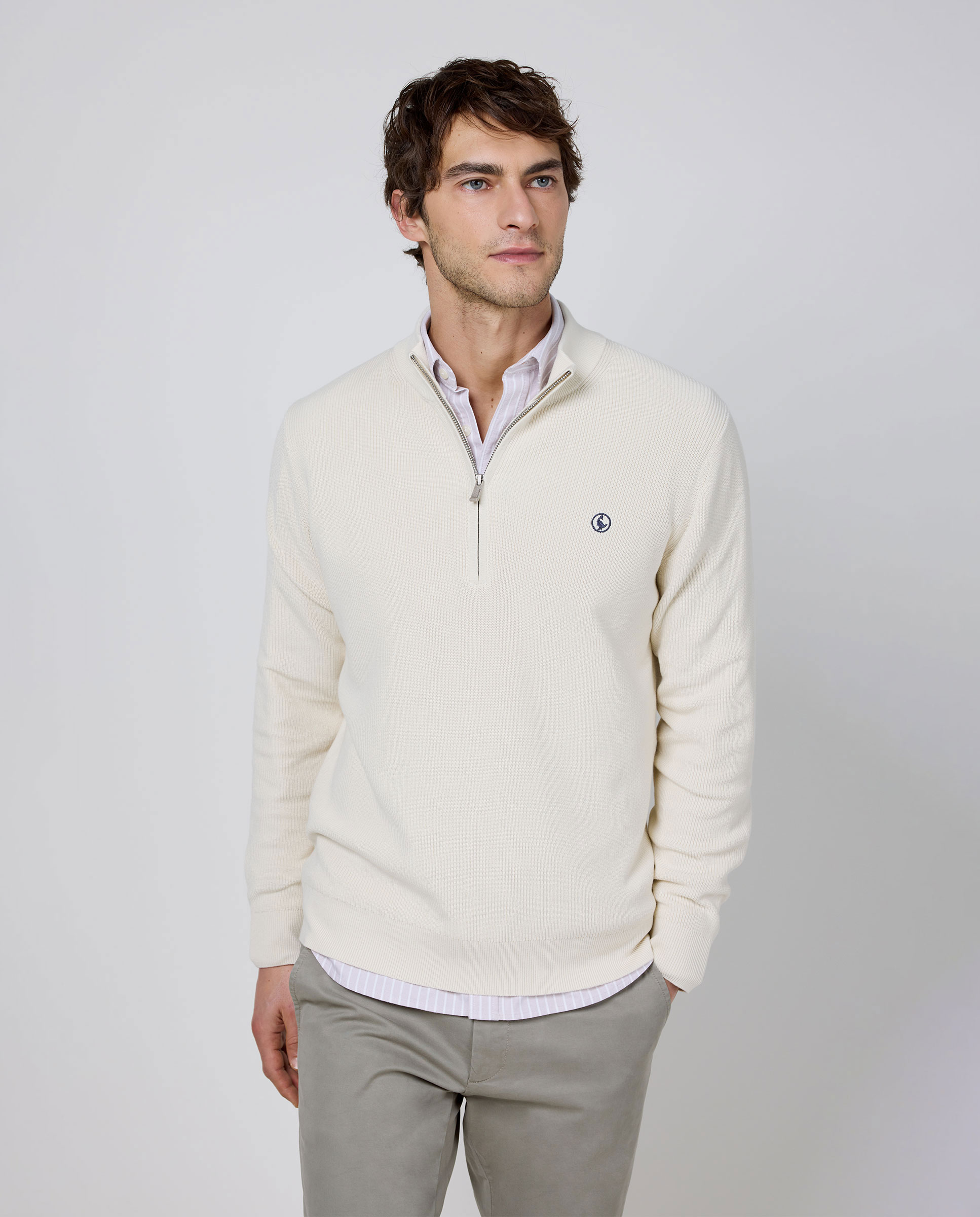 Jersey Punto Inglés Punto Cremallera Crudo