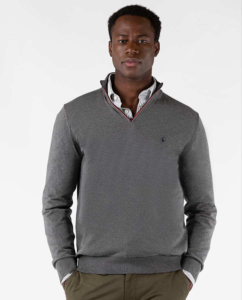 Grey Melange Zip-Up Jumper