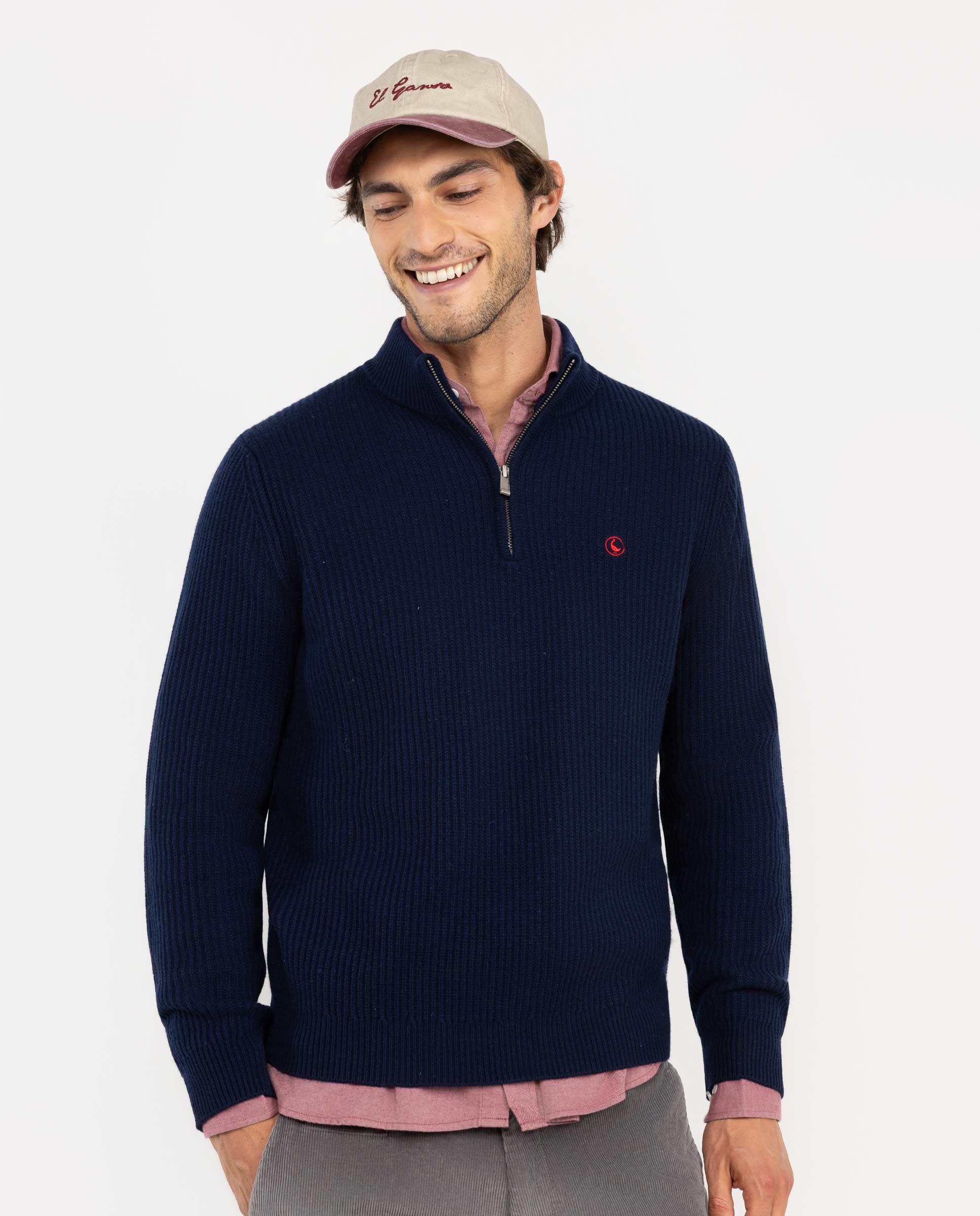 Pull Col Camionneur Laine Marine