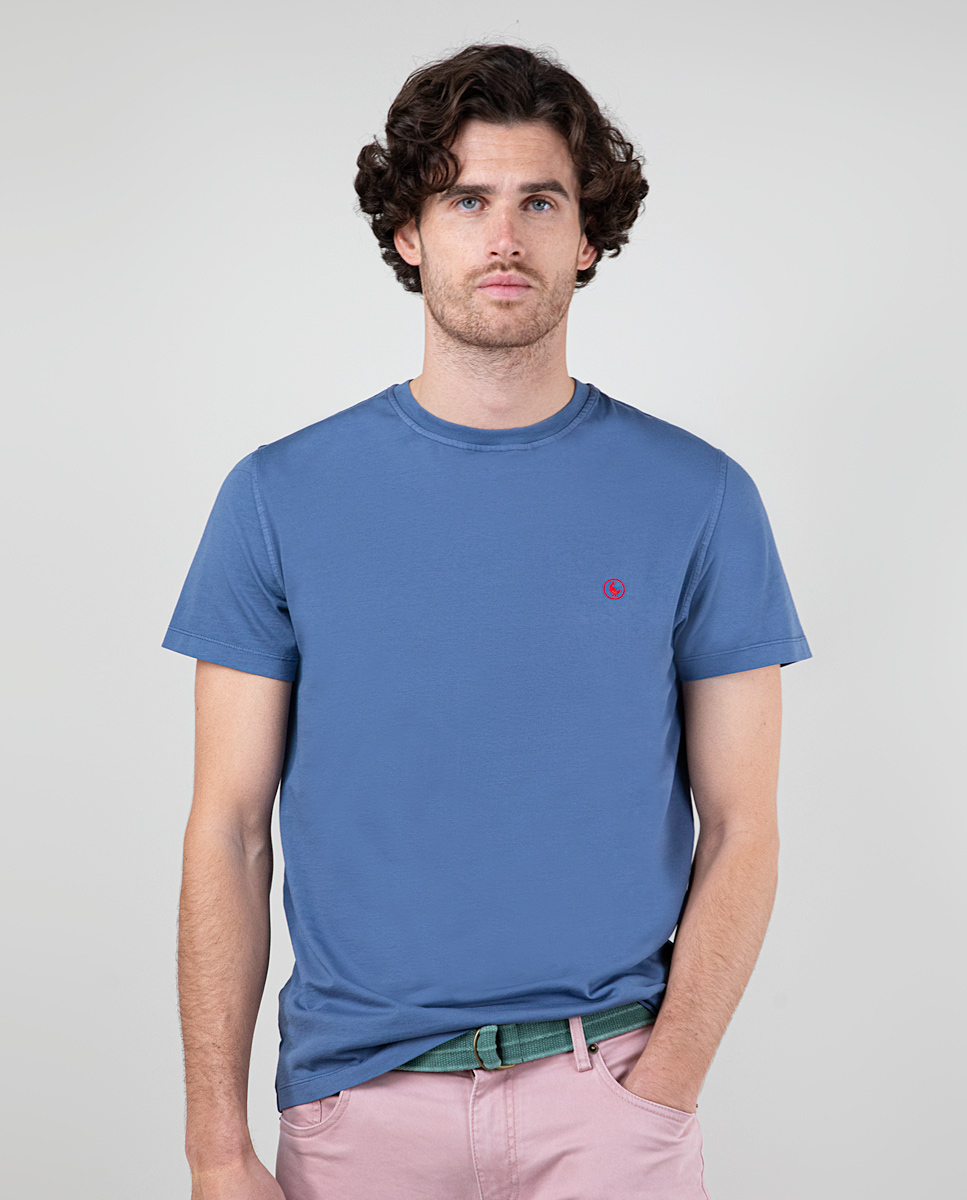 Camiseta Cuello Caja Garment Dyed Azul