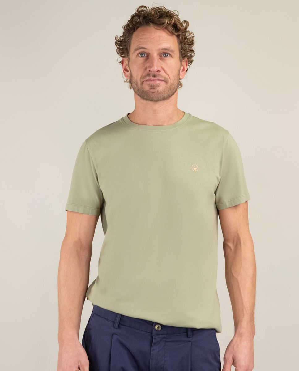 Khaki Garment Dyed Shirt W Crew Neck