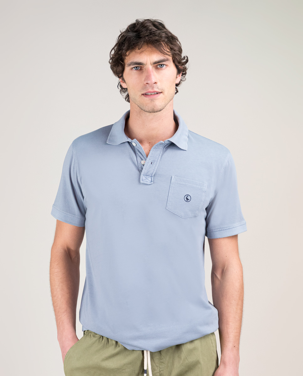 Polo Single Jersey Garment Dyed Azul
