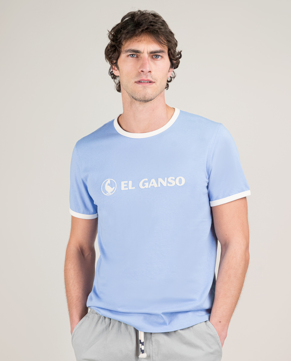 Light Blue Embroidered Shirt W Crew Neck