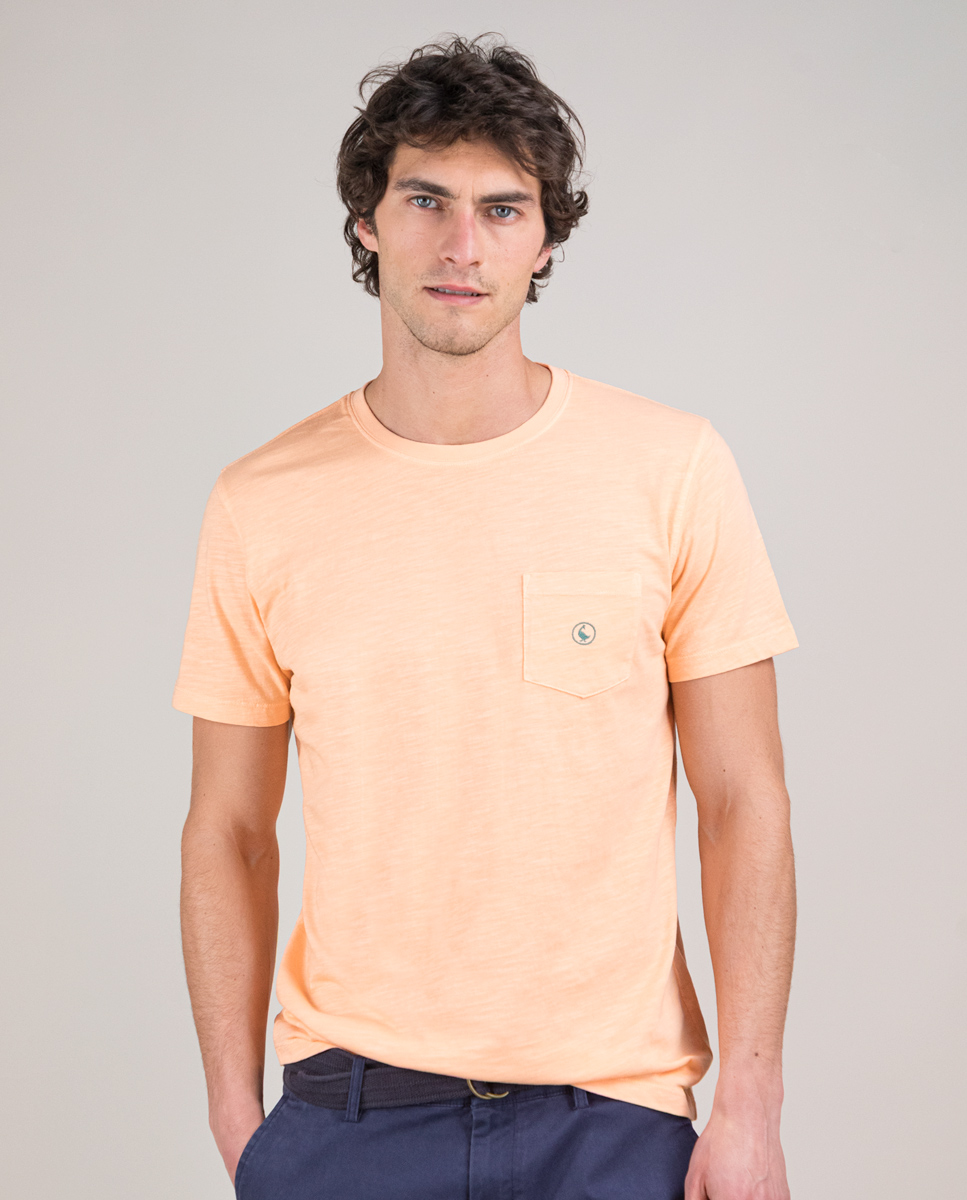 Orange Garment Dyed Slub Shirt W Pocket