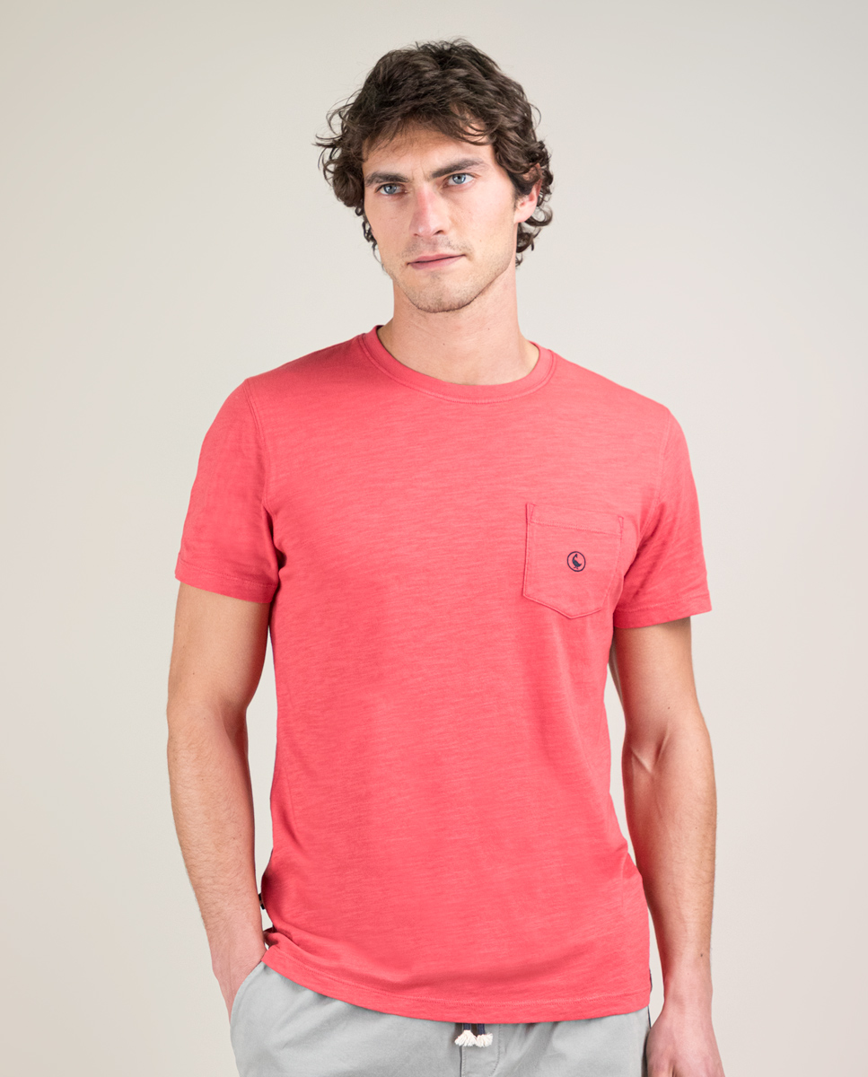 Red Garment Dyed Slub Shirt W Pocket