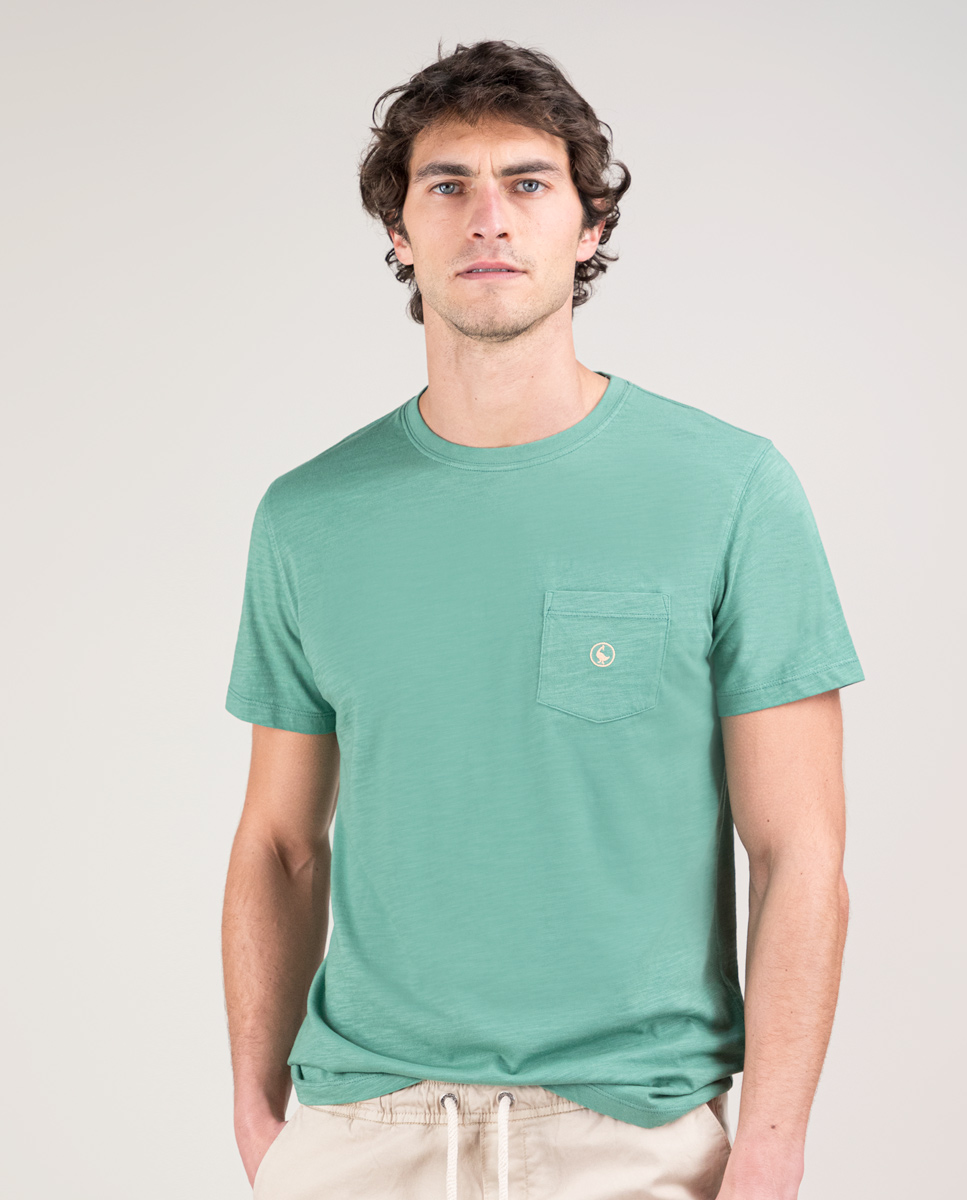 Camiseta Garment Dyed Slub Bolsillo Verde