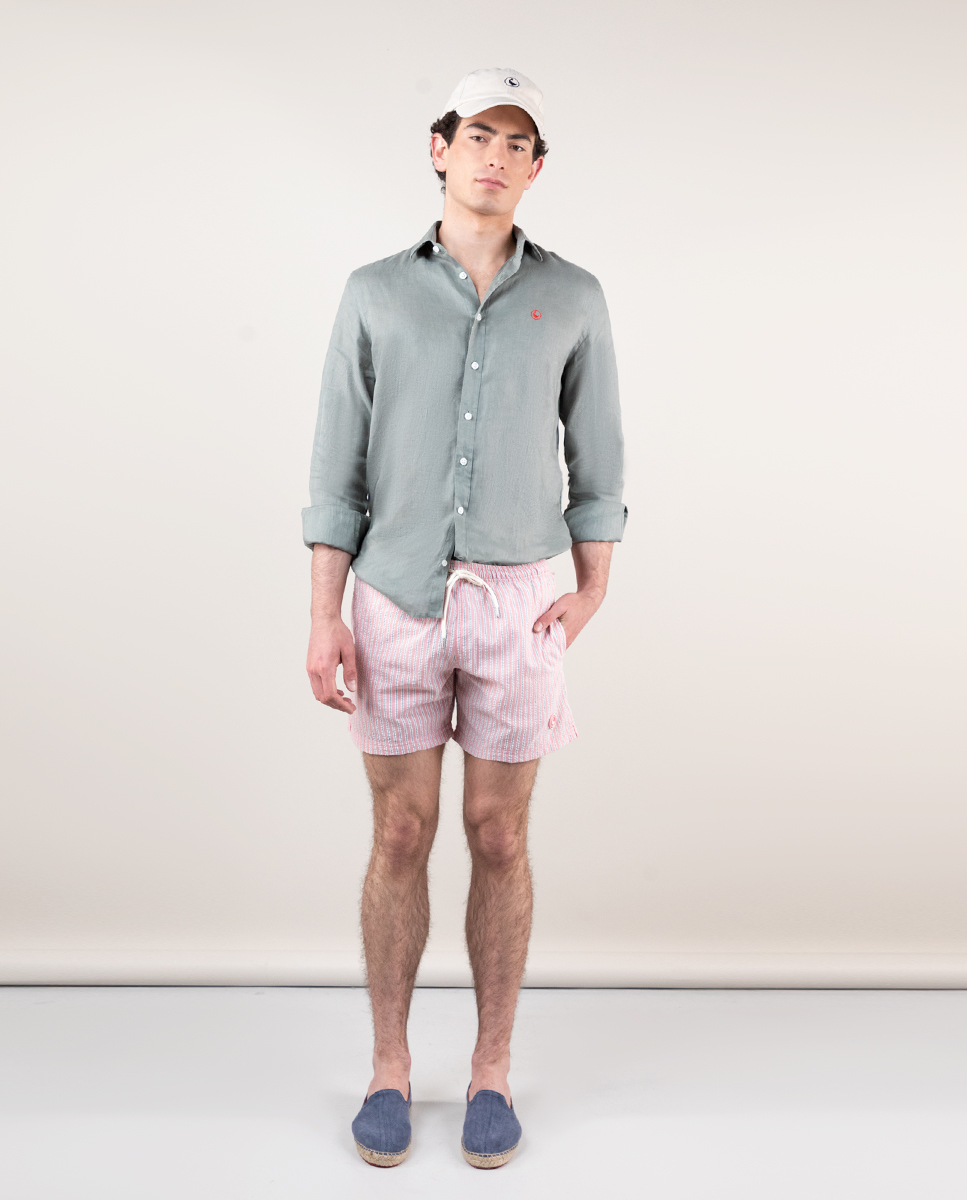 Bañador Seersucker Rayas Rosa