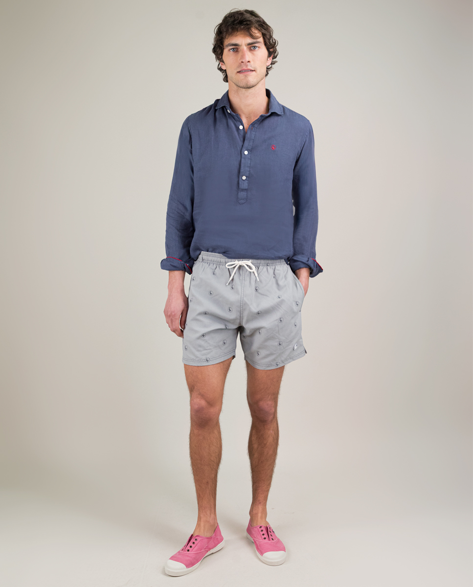 Bañador Estampado Logo Gris