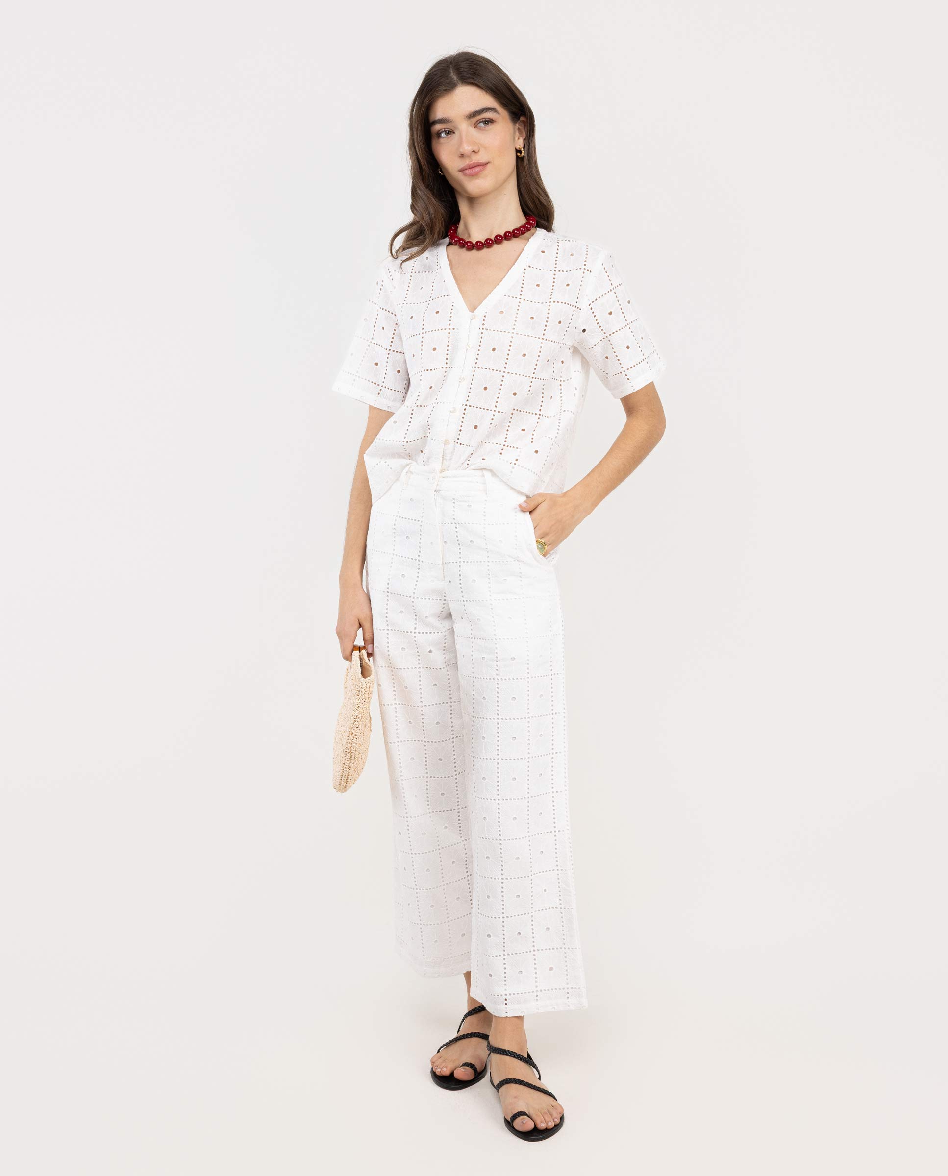 Pantalón Maren Bordados Blanco