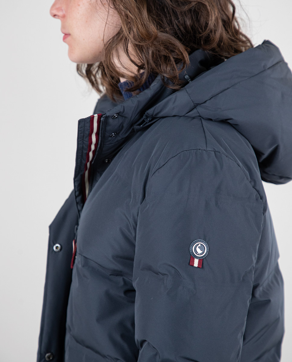 Abrigo Largo Plumas Gris