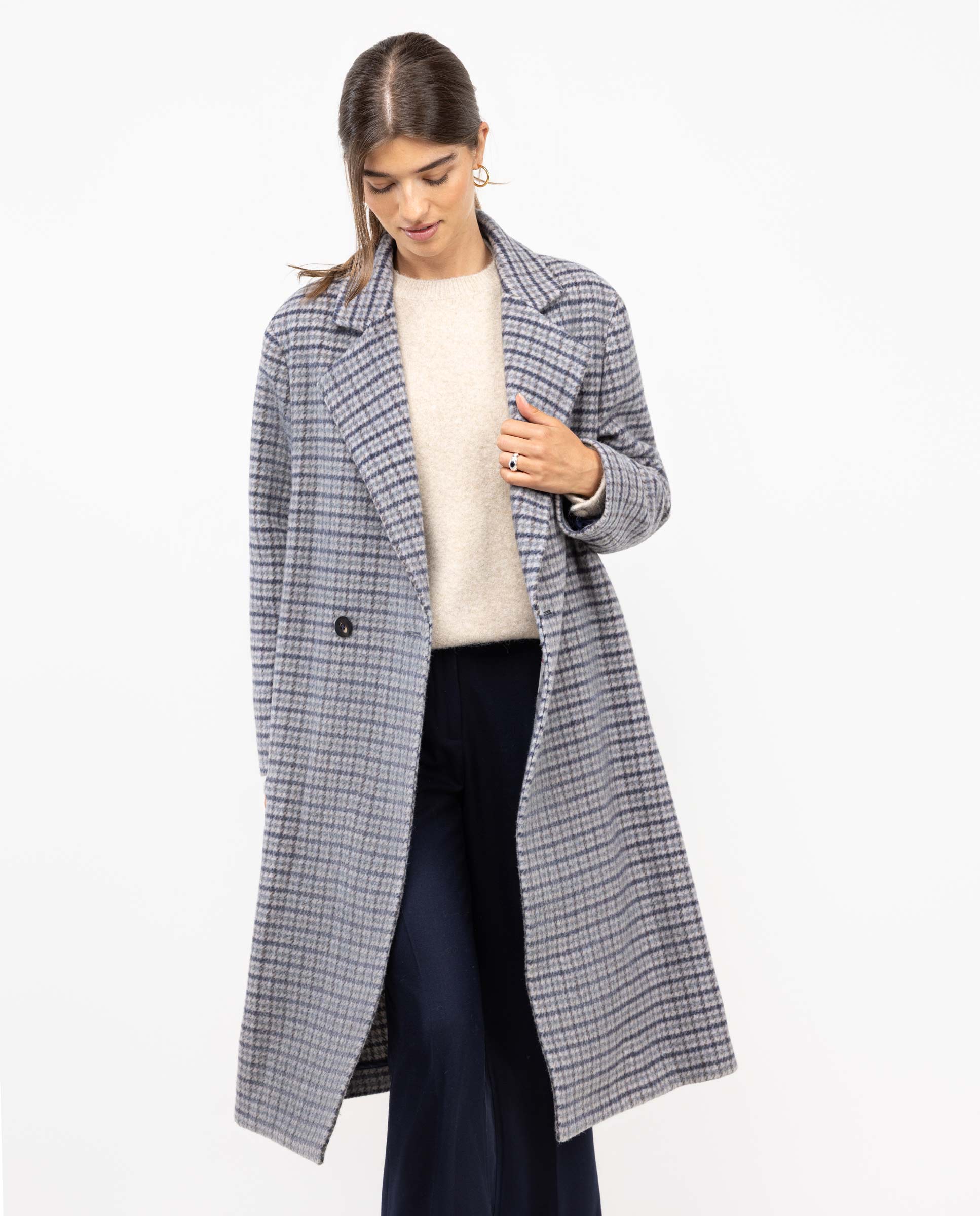Manteau Croisé Carreau Bleu